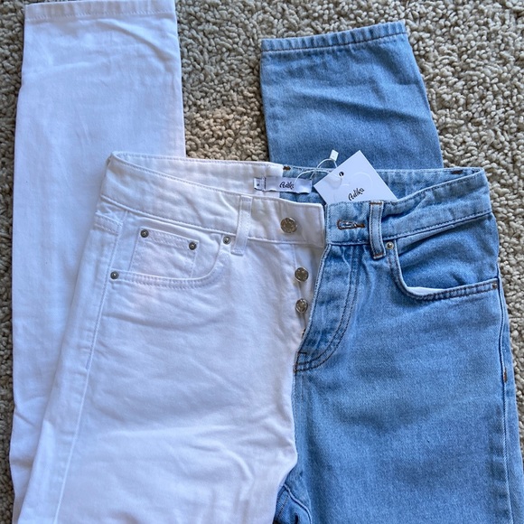Adika white and blue mom jeans, half and half. Size Small NWT - Picture 1 of 4